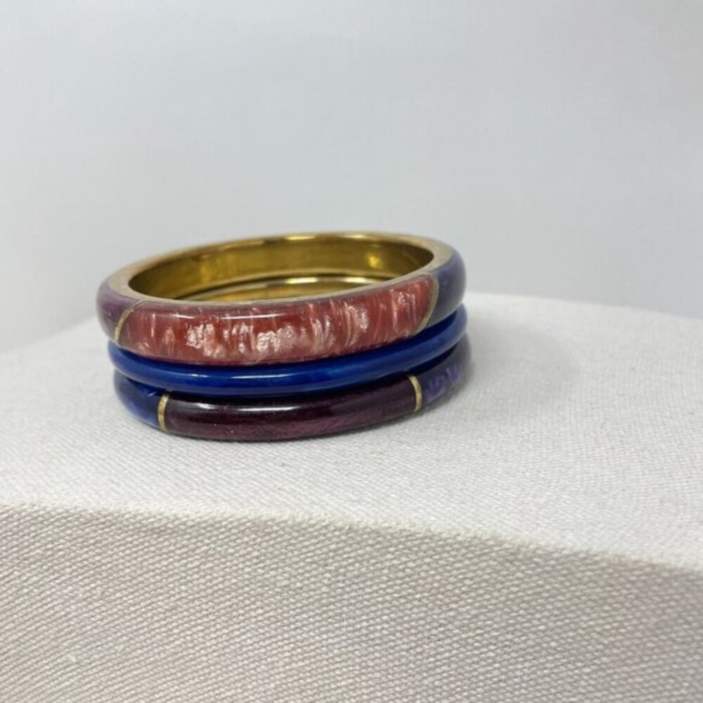 Enamel Bangle Bracelets Set Of 3 Colorblock Marbl… - image 6